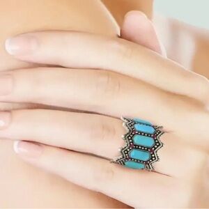 Sterling Silver Turquoise & Ruby Beaded Halo Ring size 5.75